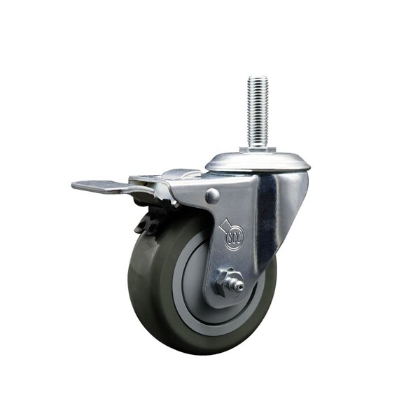 4 Inch Gray Polyurethane Wheel Swivel 58 Inch Threaded Stem Caster Total Lock Brake SCC